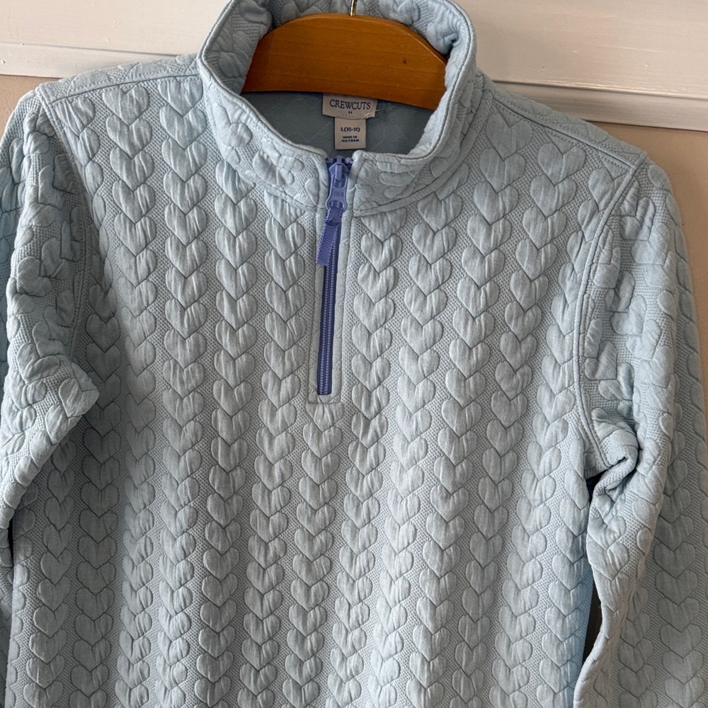 New Crewcuts from J. Crew Blue Heart Pattern Quarter Zip-Up Sweater - Picture 4 of 9